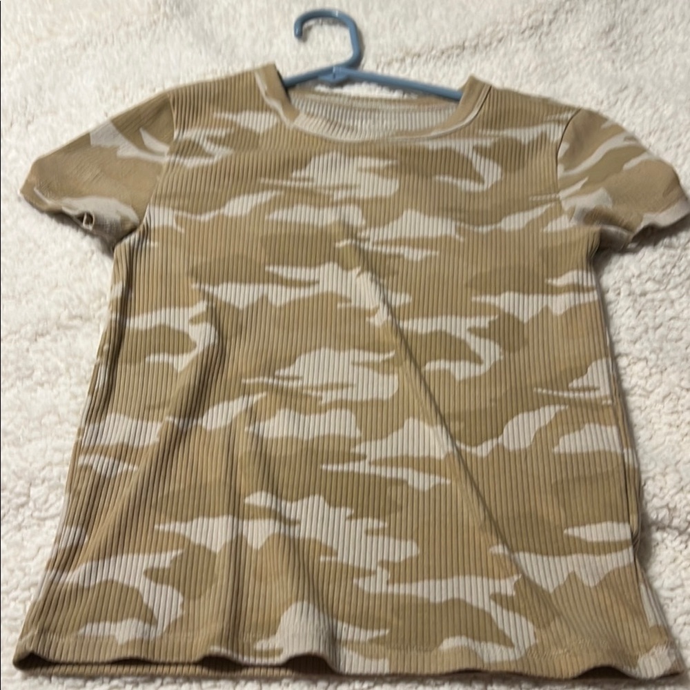 American Eagle Outfitters Tan and White Crop Top